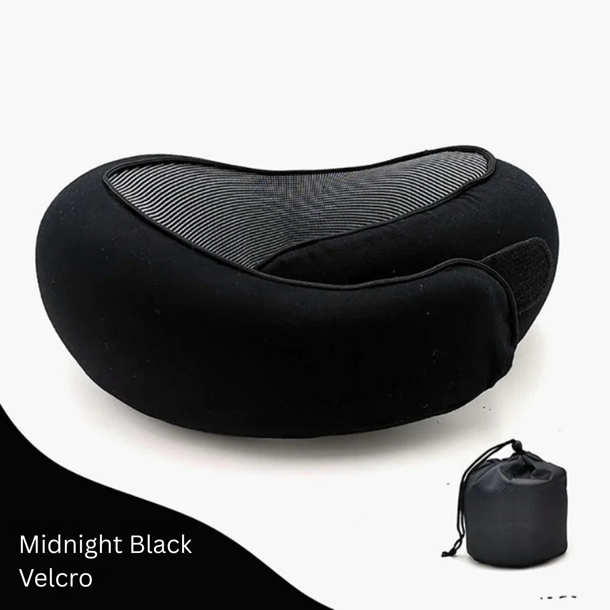 Midnight Black Velcro ergonomic travel neck pillow.