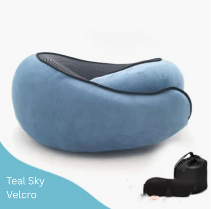 Teal Sky Velcro ergonomic travel neck pillow.